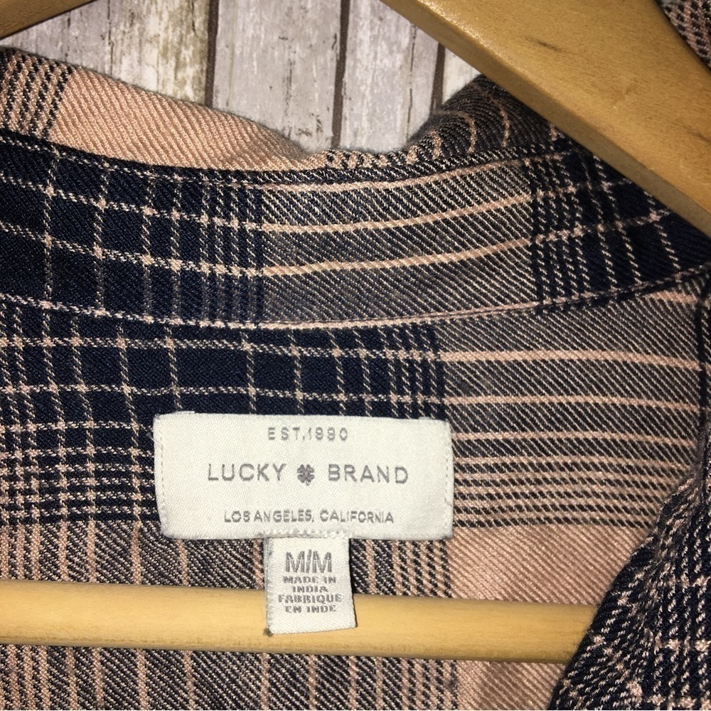 Lucky Brand Soft Modal Plaid Button Down Shirt Peach Blue Medium - Picture 5 of 5